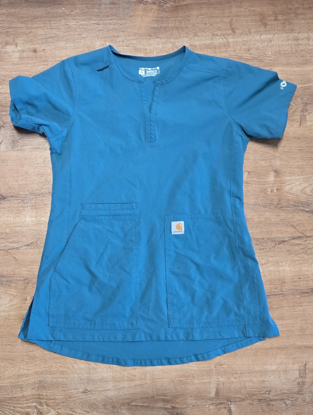 Carhartt Force Teal Short Sleeve Pocket Scrub Top Extra Small